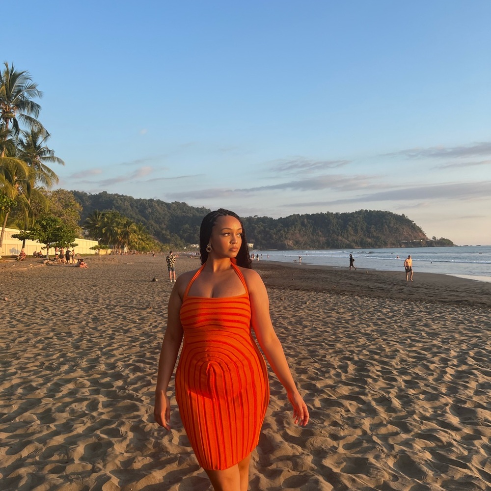 Vibrant Orange Halter Dress